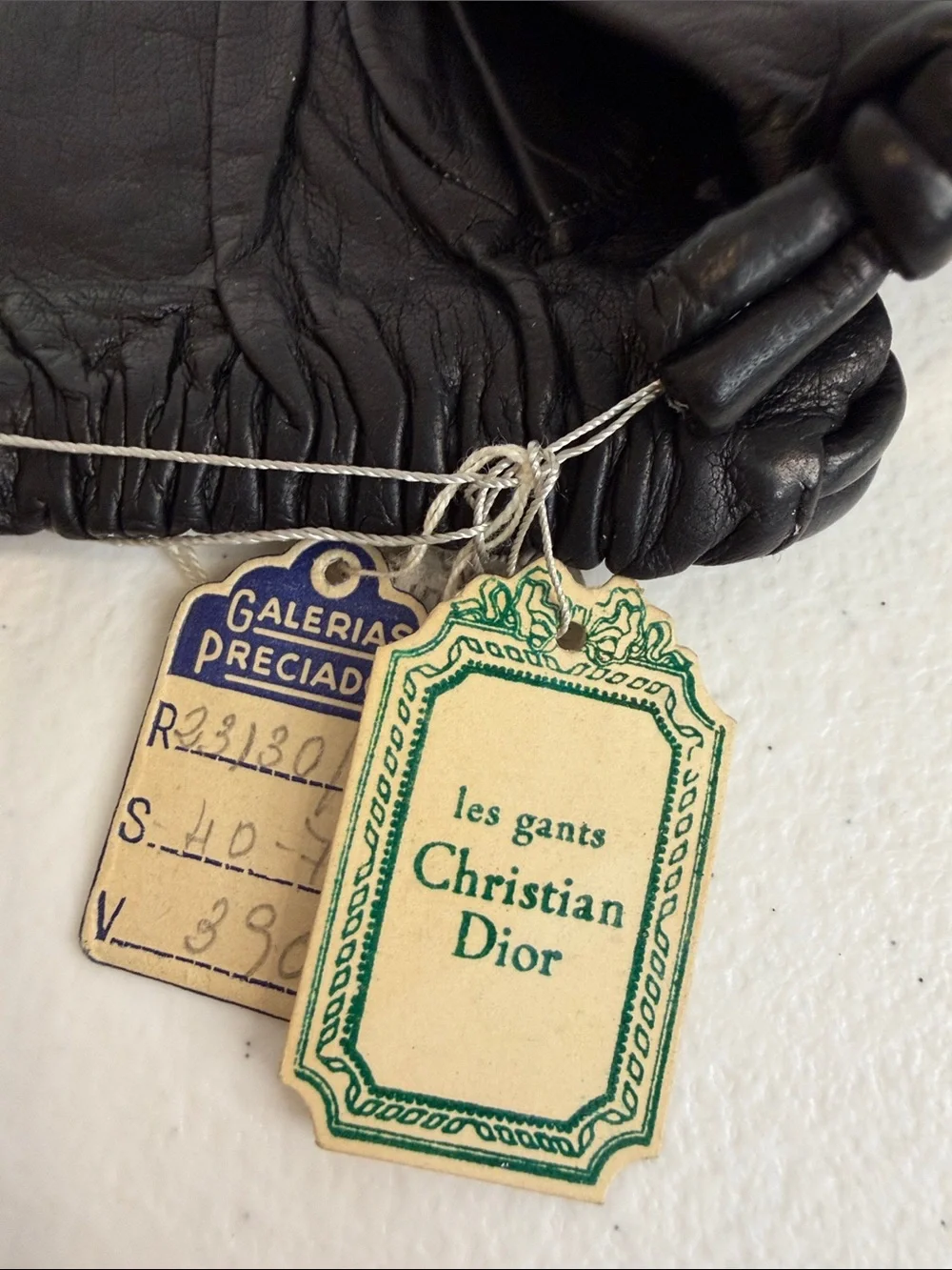 Vintage Christian Dior Black Leather Gloves Rolled Cuff Size 7½